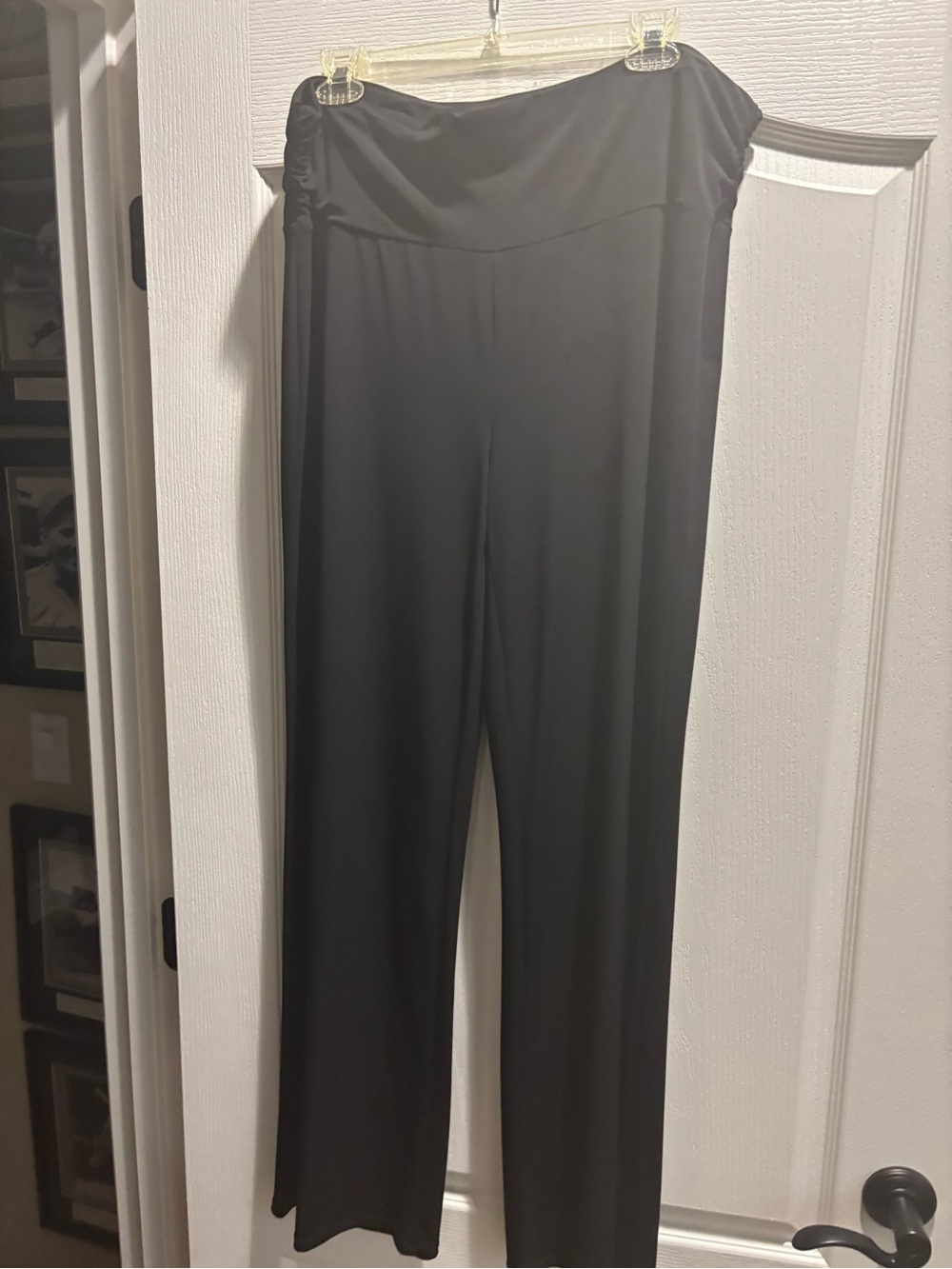Women's Black Wide-Leg Fold-Over Waist Pants